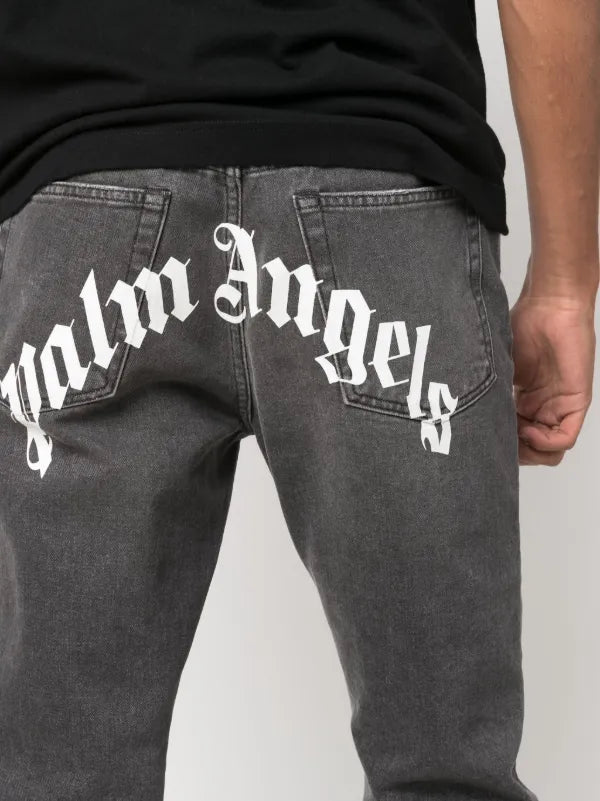 Pre-Loved Palm Angels Black Logo Print Straight Leg Jeans